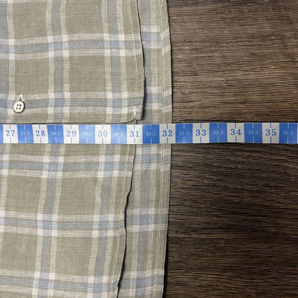 Peter Millar 100% Linen Plaid Button Down Shirt Men's XXL Green Blue Long Sleeve - Picture 11 of 11